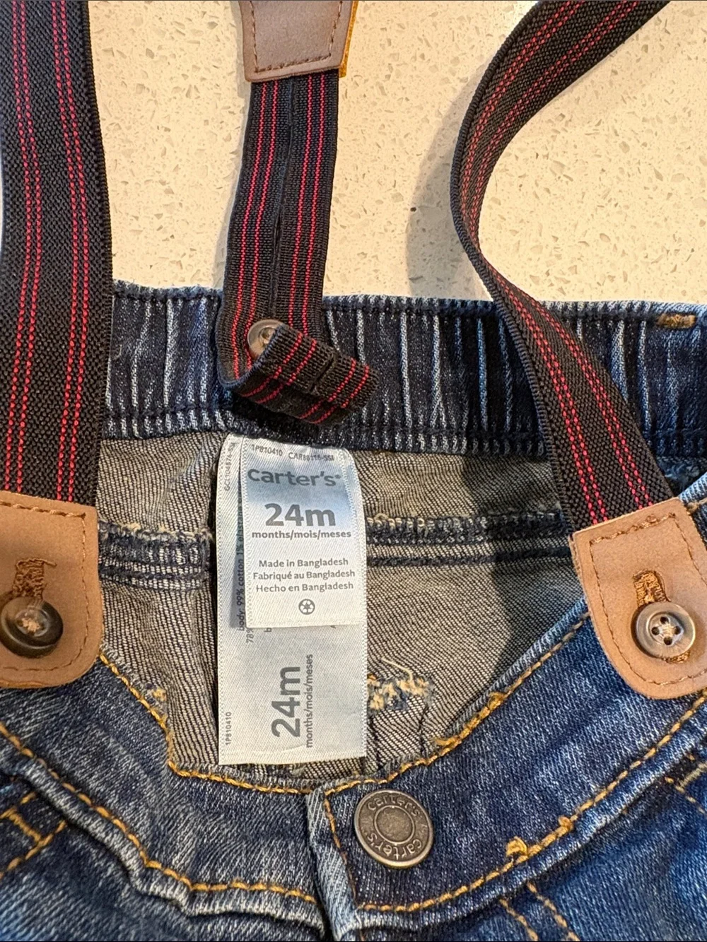 Carter’s Kids Dark Blue Denim Pants with Striped Suspenders 24 months
